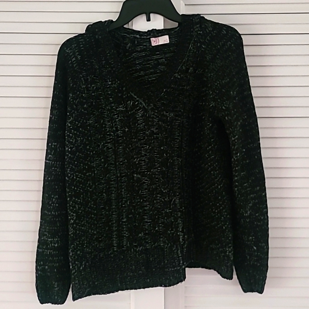 SO V Neck Hooded Knit Pullover Sweater  Size Small  Black/Gray